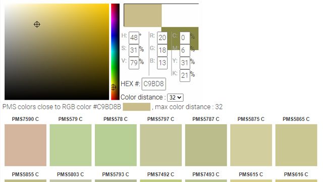 在线CMYK,RGB,HSV,HEX转换潘通pantone PMS号